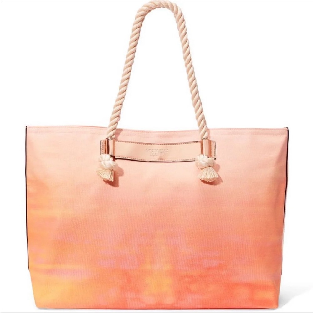 VICTORIA'S SECRET Canvas Tote - Sunset pink and orange